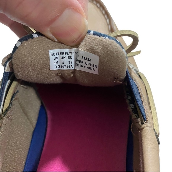 Sperry Butterfly Fish Women Tan & Blue & White Dots Loafers Boat Shoes Sz 5M - Picture 8 of 10